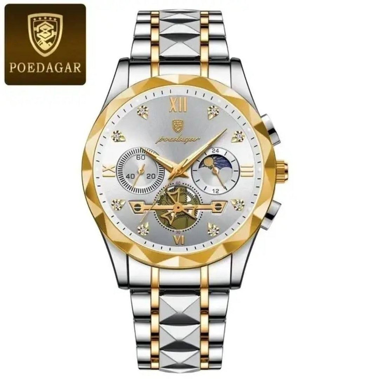 ساعت مچی اورجینال پودگار چهارموتور فعال ضداب رنگ ثابت شب نما مون استار کیفیت مسترPOEDAGAR
