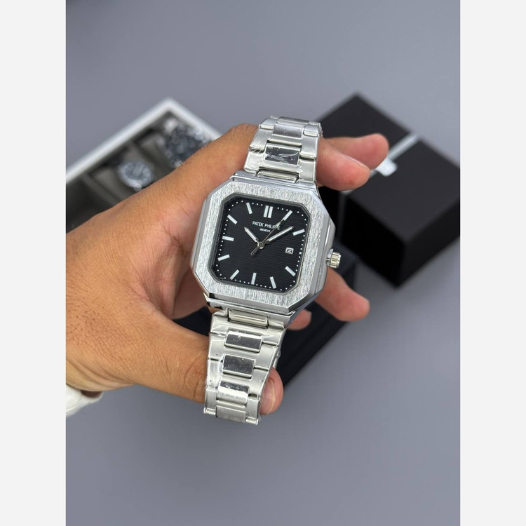ساعت مچی مردانه پتک فیلیپ کوبیتوس مربع شب نما رنگ ثابت قفل مخفی PATEK PHILIPE