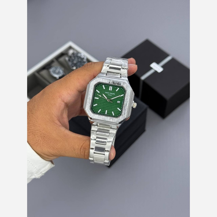 ساعت مچی مردانه پتک فیلیپ کوبیتوس مربع شب نما رنگ ثابت قفل مخفی PATEK PHILIPE