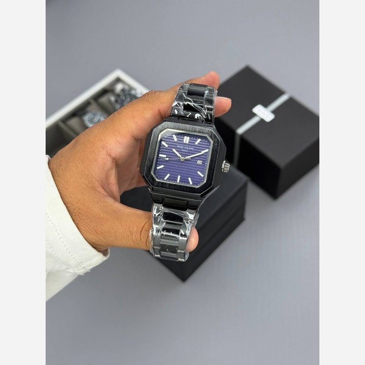 ساعت مچی مردانه پتک فیلیپ کوبیتوس مربع شب نما رنگ ثابت قفل مخفی PATEK PHILIPE
