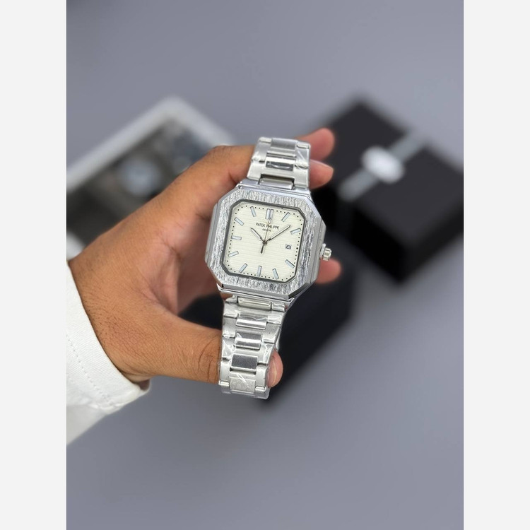 ساعت مچی مردانه پتک فیلیپ کوبیتوس مربعی شب نما رنگ ثابت قفل مخفی PATEK PHILIPE