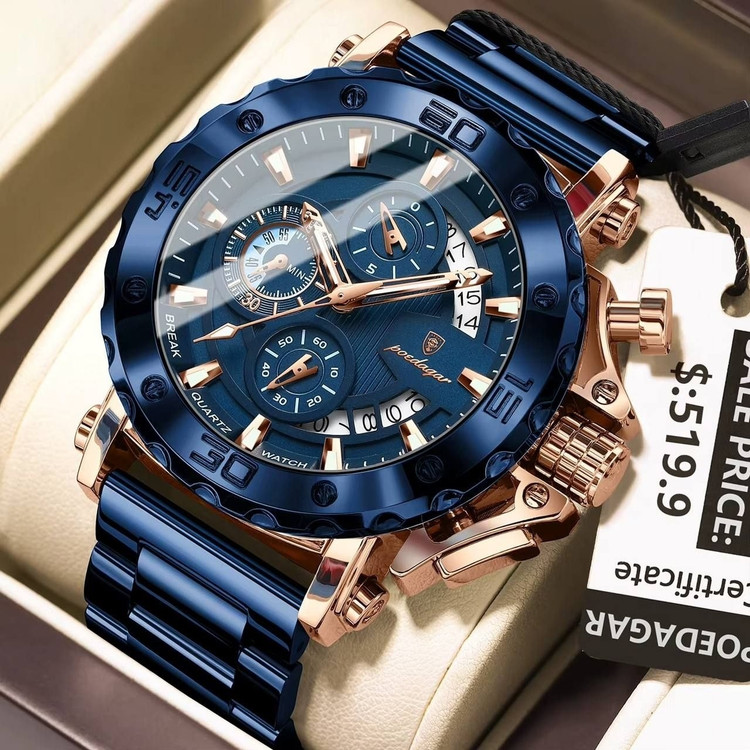 ساعت مچی مردانه پودگار اورجینال غول تانک سه موتوره ضداب رنگ ثابت شب نما کیفیت بی نظیرPOEDAGAR
