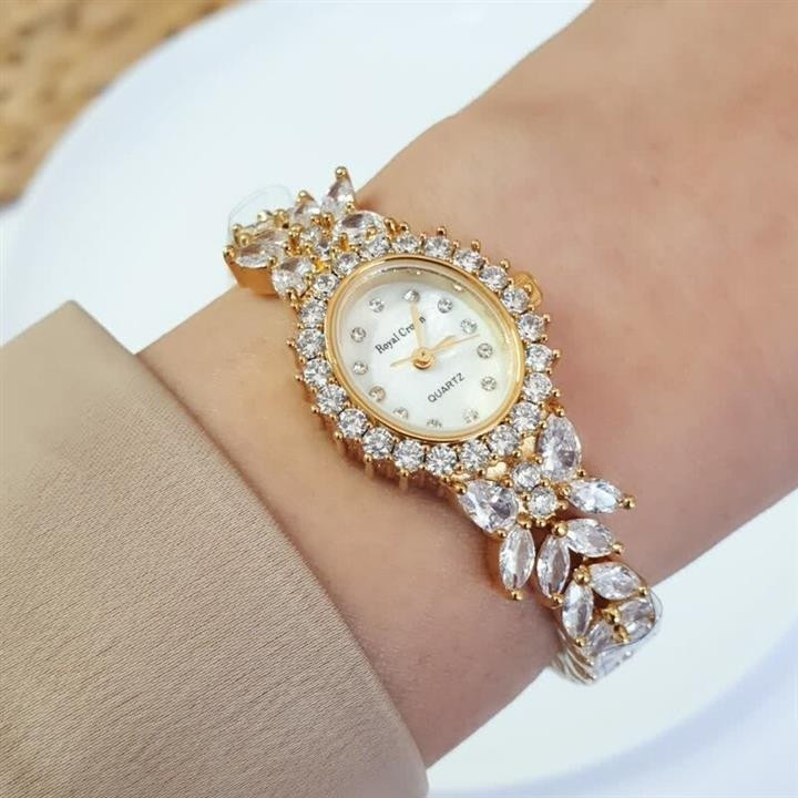 ساعت مچی زنانه اورجینال جواهری رویال کرون موتور ژاپن رنگ صددرصد ثابت کیفیت بینظیرROYAL CROWN