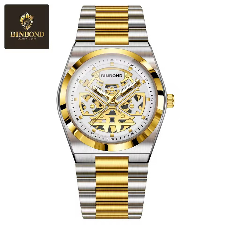 ساعت مچی مردانه اورجینال بین باند موتور ارام گرد نمایان ضداب رنگ ثابت قفل مخفی شب نما اصلی کیفیت بینظیرBIN BOND