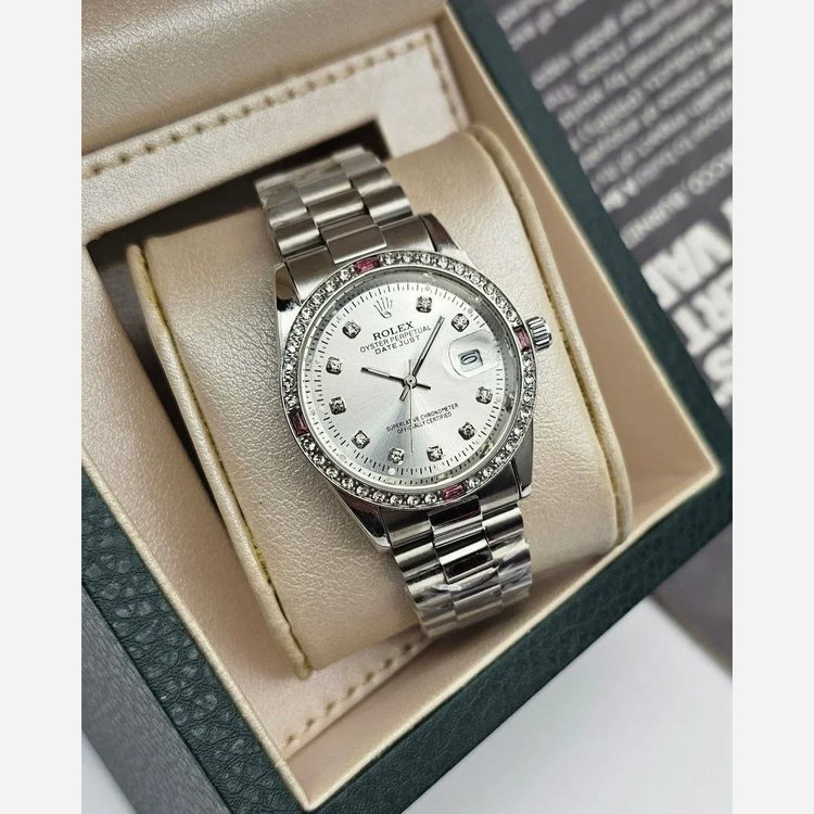 ساعت مچی مردانه وزنانه رولکس اصلی قفل رولکسی قاب نگین دار رنگ ثابت ضداب کیفیت بینظیرROLEX