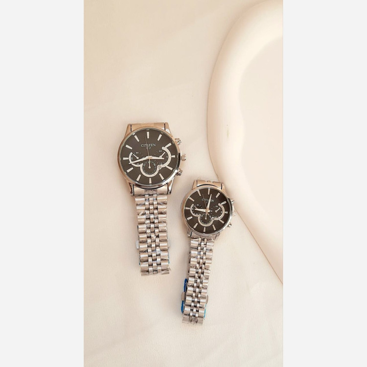 ساعت مچی زنانه و مردانه ست سیتیزن وی ای پی بند نقره ای استیل رنگ ثابت ضد ابCITIZEN VIP