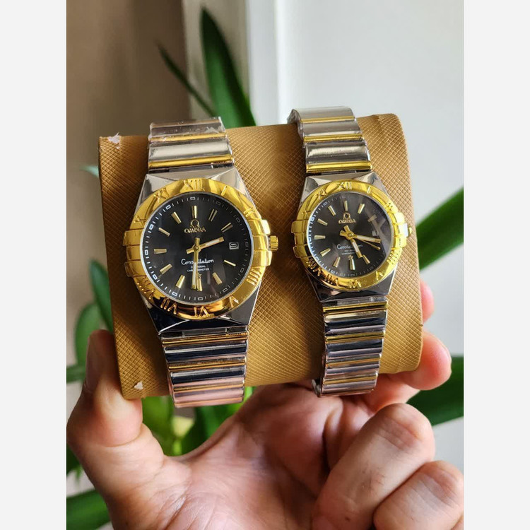 ساعت مچی زنانه و مردانه ست امگا رنگ ثابت تاریخ دار شیک OMEGA