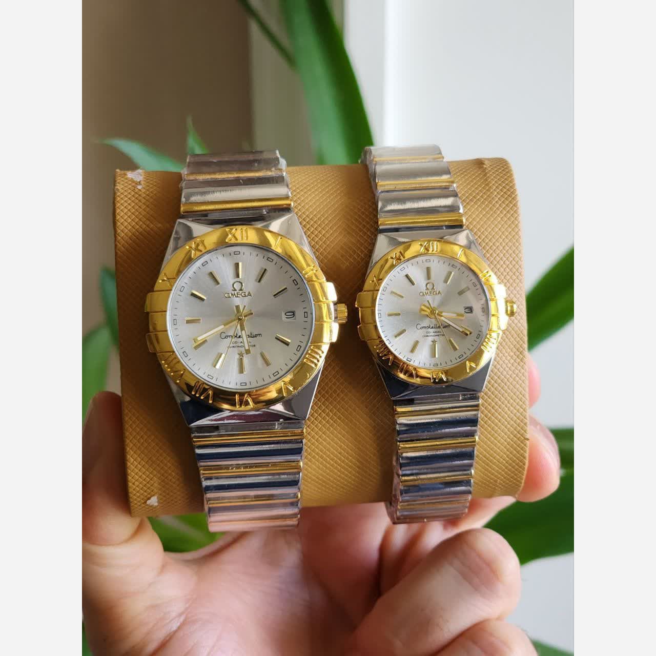 ساعت مچی زنانه و مردانه ست امگا رنگ ثابت تاریخ دار شیک OMEGA