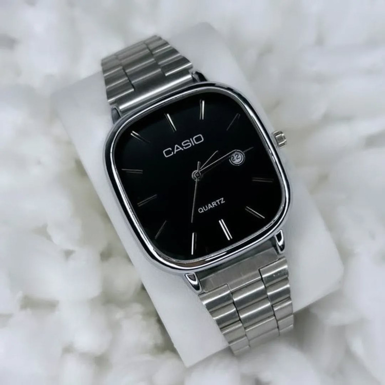 ساعت مچی مردانه کاسیو casio بند استیل نقره ای صفحه مربعی مشگی ضداب شیک وخاص
