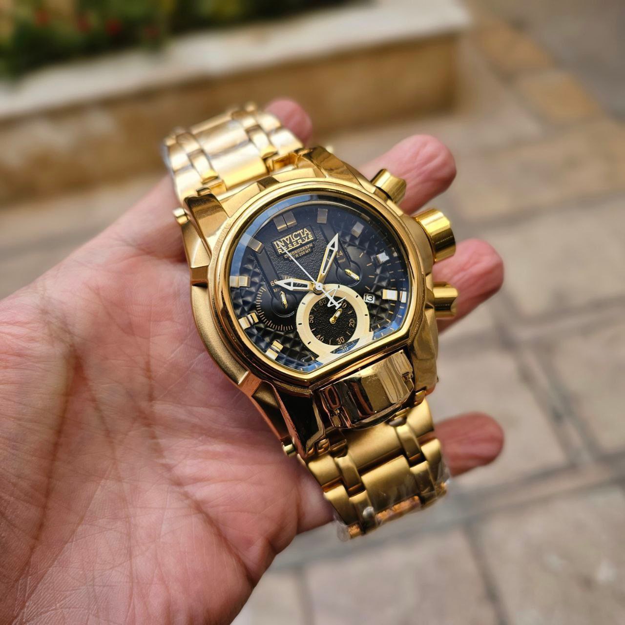 ساعت مچی مردانه اینو یکتا زئوس کرنوگراف Zeus Bolt INVICTA غول سه موتوره فعال اصلی بدنه استیل طلایی کد8686