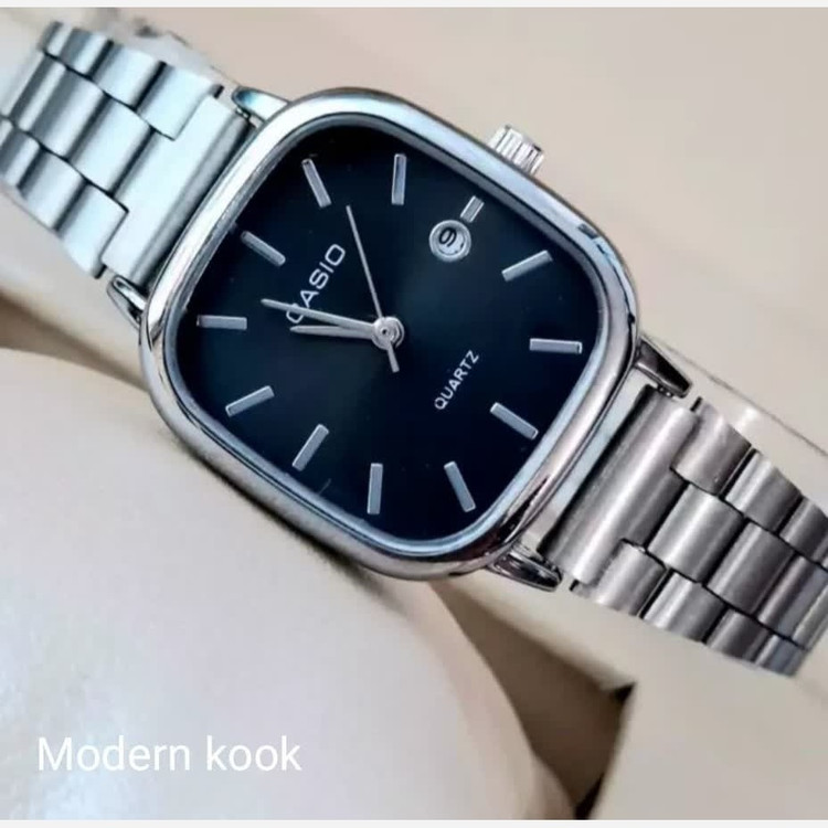 ساعت مچی مردانه کاسیو casio اصل ، صفحه مشکی بند استیل نقره ای شیک کد 3203