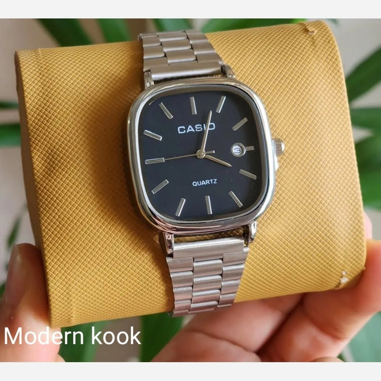 ساعت مچی مردانه کاسیو casio اصل ، صفحه مشکی بند استیل نقره ای شیک کد 3203