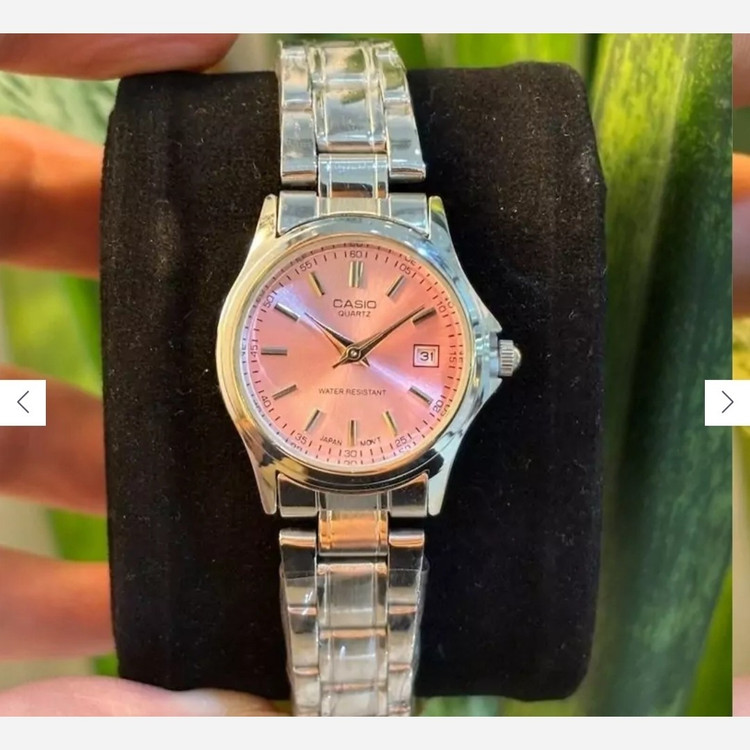 ساعت زنانه casio(کاسیو) اصل ، عقربه ای صحفه گرد رنگ بندی کامل و بند استیل نقره ای ضد آب کد 0002