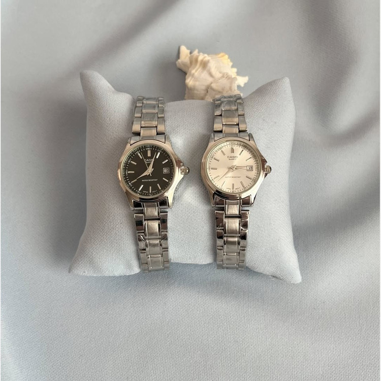 ساعت زنانه casio(کاسیو) اصل ، عقربه ای صحفه گرد رنگ بندی کامل و بند استیل نقره ای ضد آب کد 0002