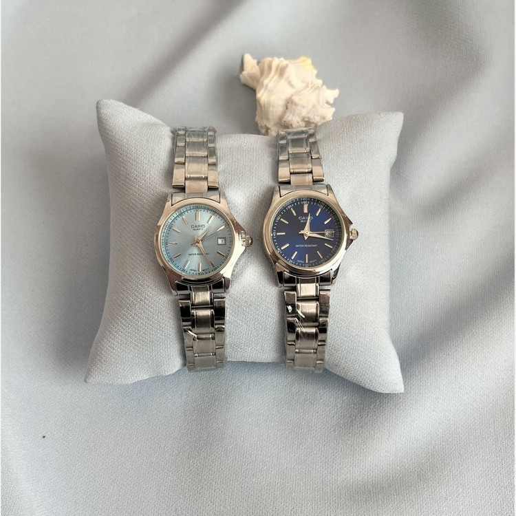 ساعت زنانه casio(کاسیو) اصل ، عقربه ای صحفه گرد رنگ بندی کامل و بند استیل نقره ای ضد آب کد 0002