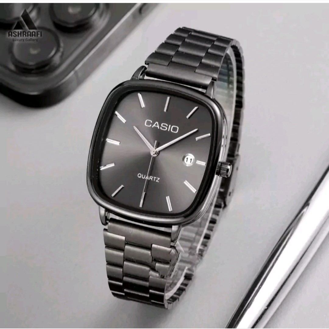 ساعت مچی مردانه کاسیوcasio موتور ژاپن صفحه مربعی بند مشگی وشیک ضد آب تمام مشگی وشیک کد1221