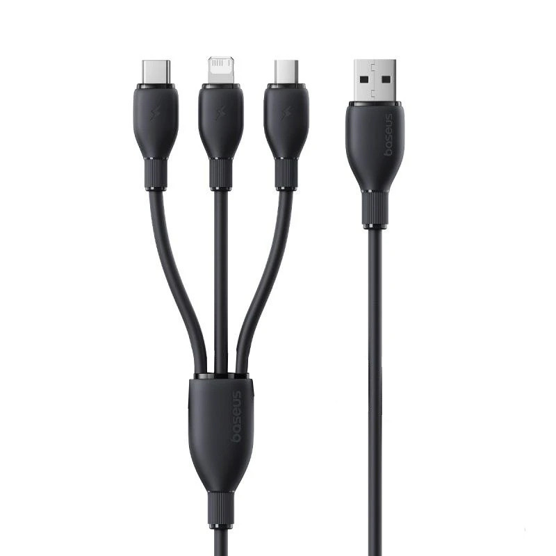 کابل تبدیل USB به لایتنینگ/USB-C/micro-USB بیسوس مدل P10376303121-01 3.5A طول 0.8 متر