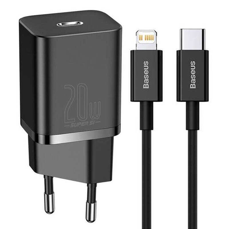 شارژر دیواری باسئوس مدل TZCCSUP-20W به همراه کابل تبدیل لایتنینگ