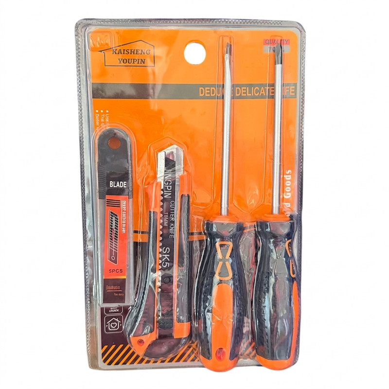 پیچ گوشتی دو سو و چهار سو کایشنگ مدل A-9770 به همراه کاتر و تیغ یدک بسته 4 عددی