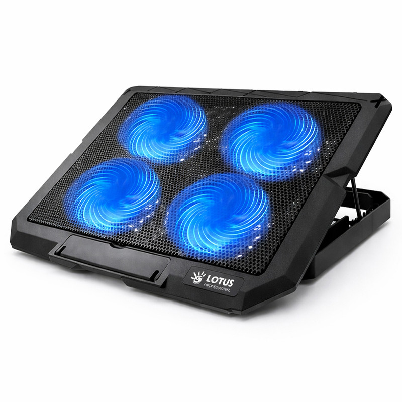 پایه خنک‌کننده لپ‌تاپ مدل GF217-BLUE LIGHT دارای چهار عدد فن مناسب برای لپ تاپ‌های 13 تا 15 اینچی