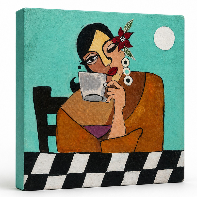 تابلو نقاشی اکریلیک به سبک انتزاعی مدل GIRL-TEA