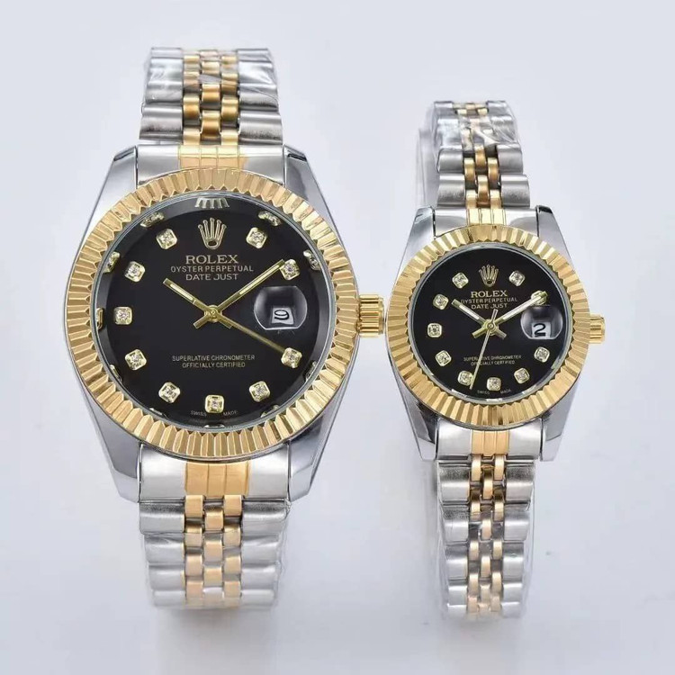 ست ساعت مچی رولکس اصلی زنانه و مردانه دیت جاست بند دورنگ صفحه سفید و مشکی ROLEX رنگ ثابت
