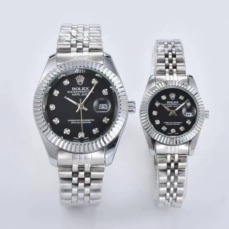 ست ساعت رولکس زنانه و مردانه ROLEX دیت جاست فول استیل صفحه سیلور (سفید) و مشکی + اشانتیون