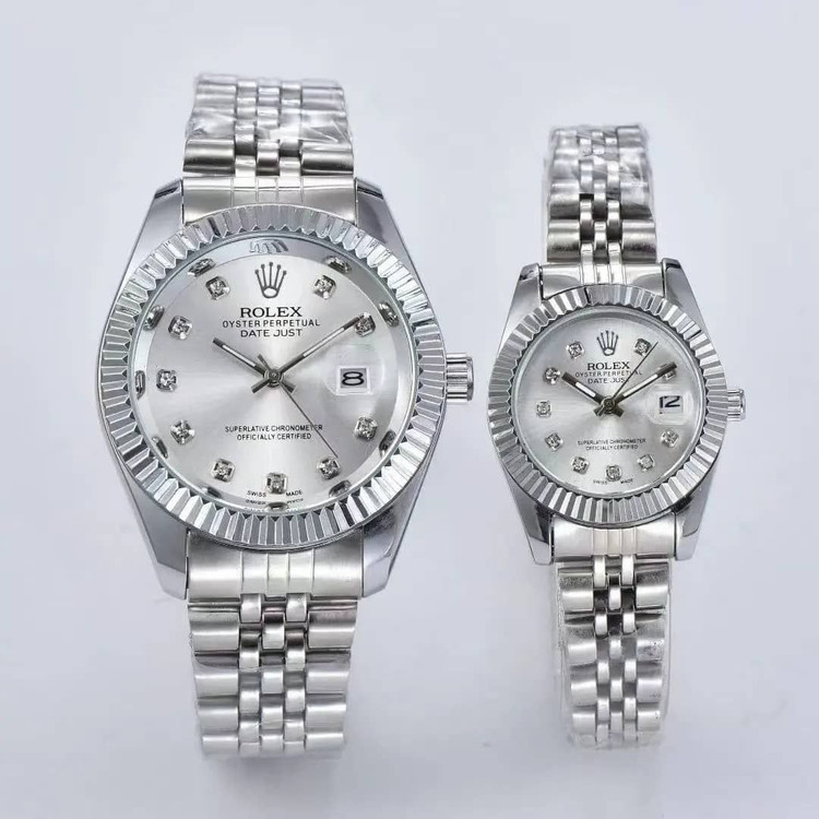 ست ساعت رولکس زنانه و مردانه ROLEX دیت جاست فول استیل صفحه سیلور (سفید) و مشکی + اشانتیون