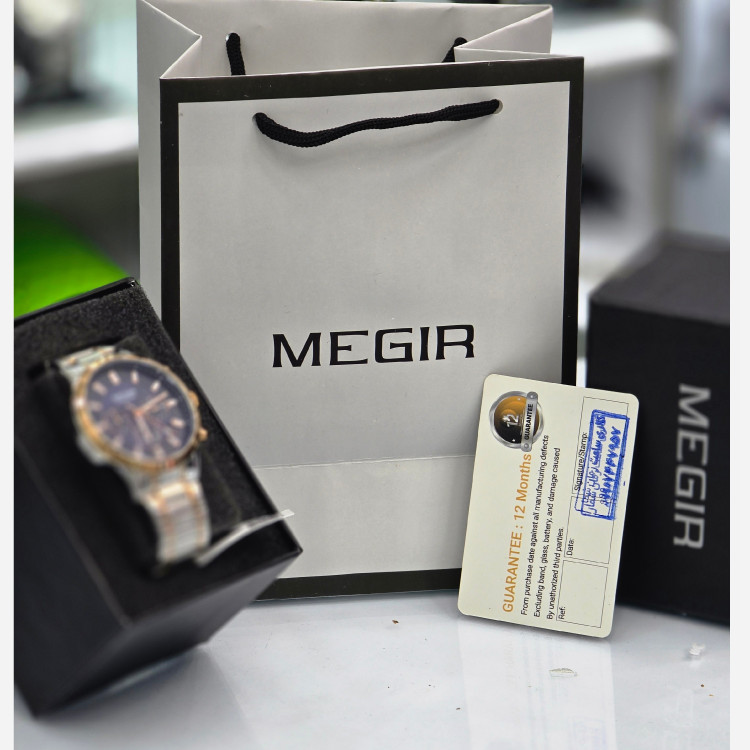 ساعت مچی مردانه مگیر MEGIR کرنوگراف نقره رزگلد
