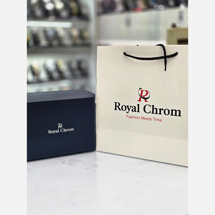 ساعت مچی مردانه کلاسیک (صفحه مشکی) Royal Chrom جعبه اورجینال کارت گارانتی