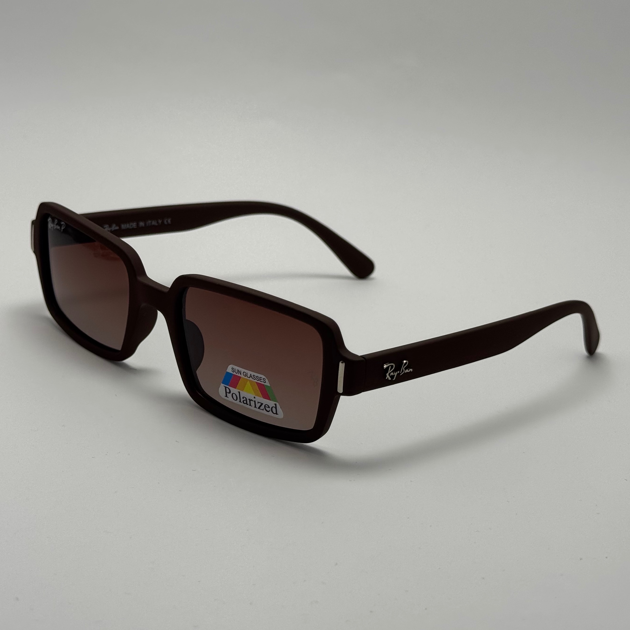 عینک آفتابی پلاریزه ریبن مستطیلی قهوه ای کد rayban RB 2201
