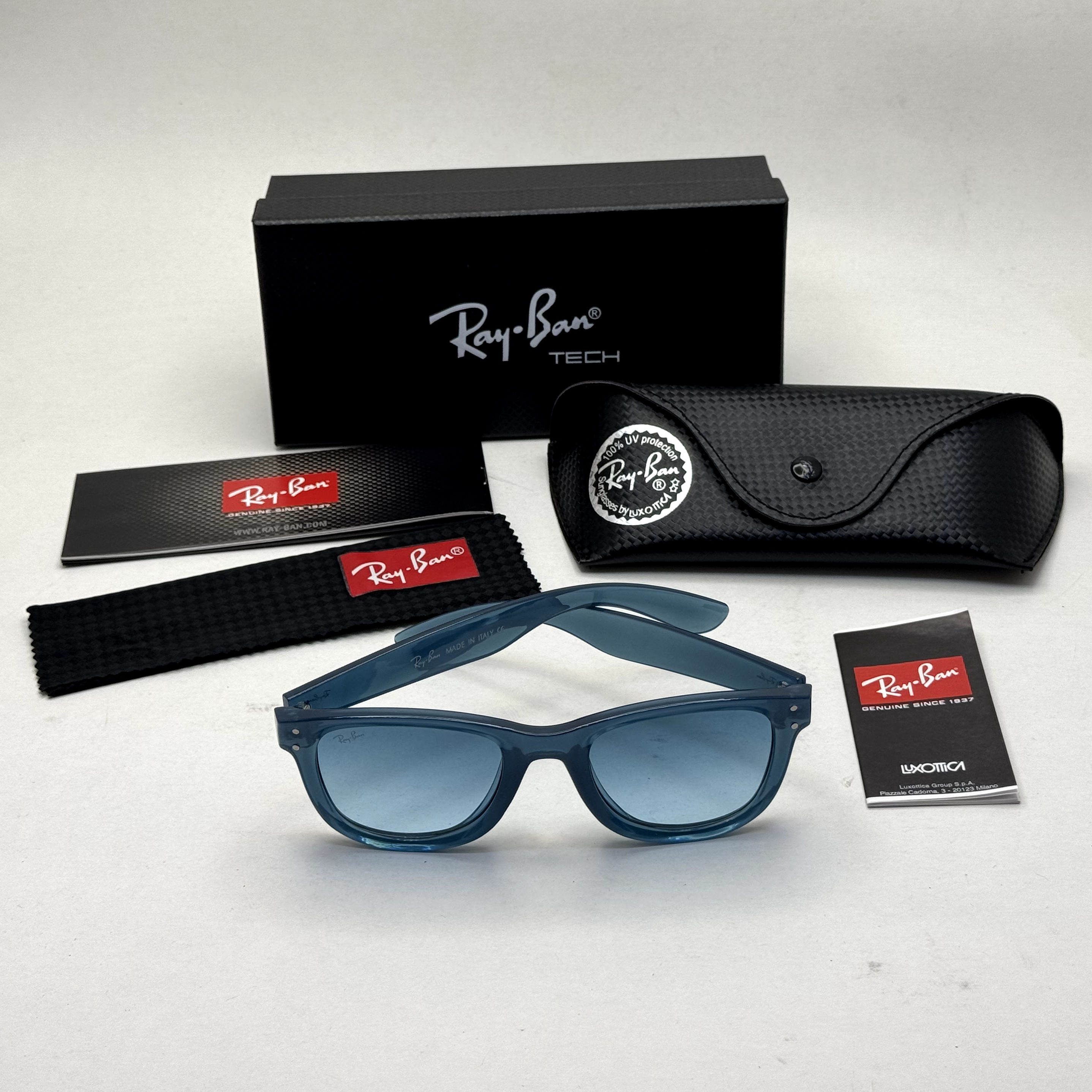 عینک آفتابی ریبن ویفرر ریورس آبی به همراه پک کامل rayban