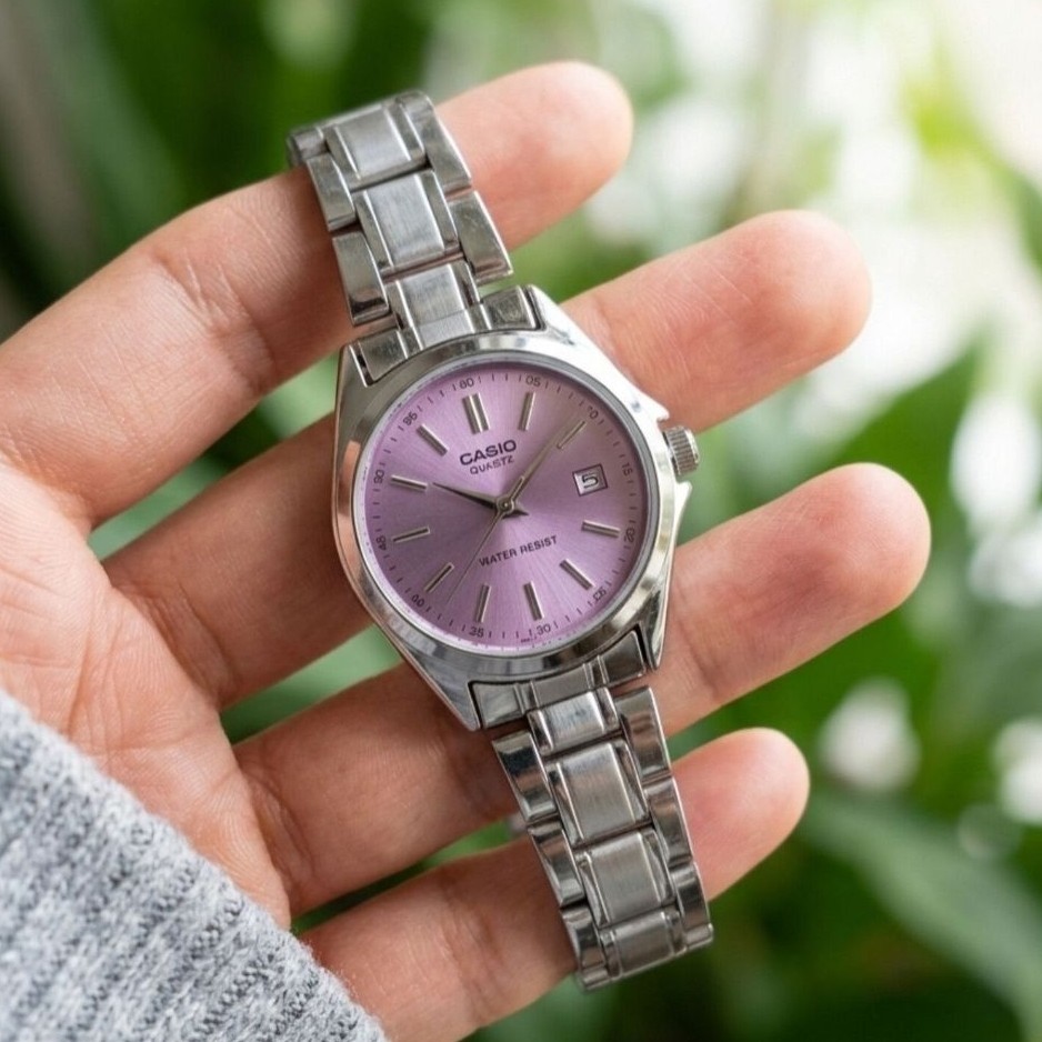 ساعت مچی زنانه دخترانه کاسیو casio کلاسیک صفحه بنفش