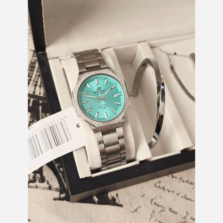ست ساعت مردونه کاسیو casio با دستبند و گردنبند و حلقه کادو مردونه