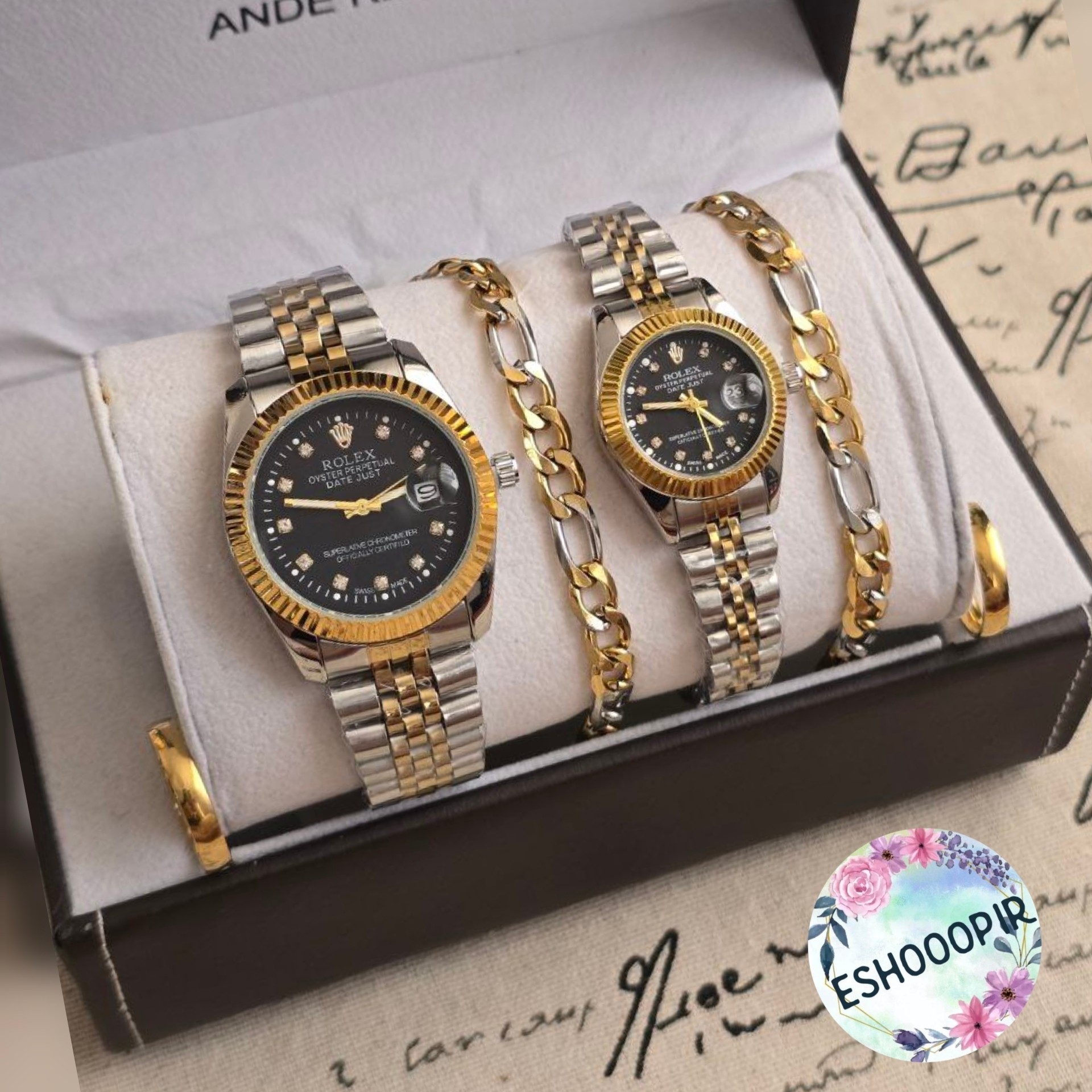 ساعت ست رولکس زنانه و مردانه Rolex با دستبند و انگشتر با ارسال رایگان