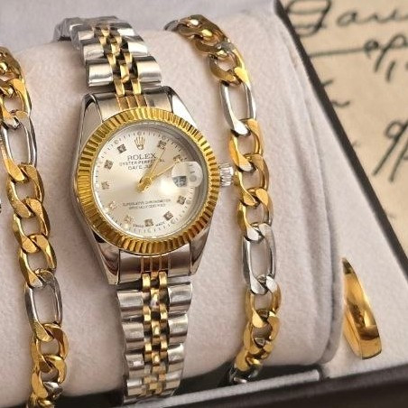 ساعت ست رولکس زنانه و مردانه Rolex با دستبند و انگشتر با ارسال رایگان
