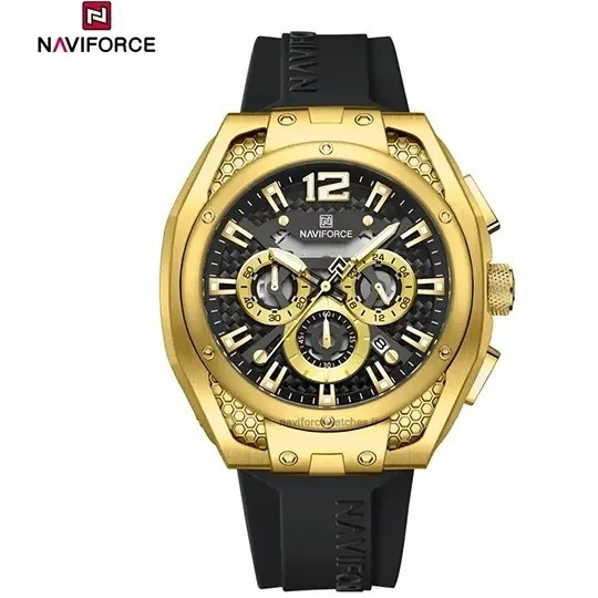 ساعت مردانه اورجینال نیوی فورس مشکی طلایی Naviforce NF8063 (سه موتوره)