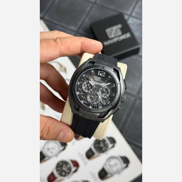 ساعت مچی مردانه اورجینال نیوی فورس مشکی ذغالی Naviforce NF8063 (سه موتوره)
