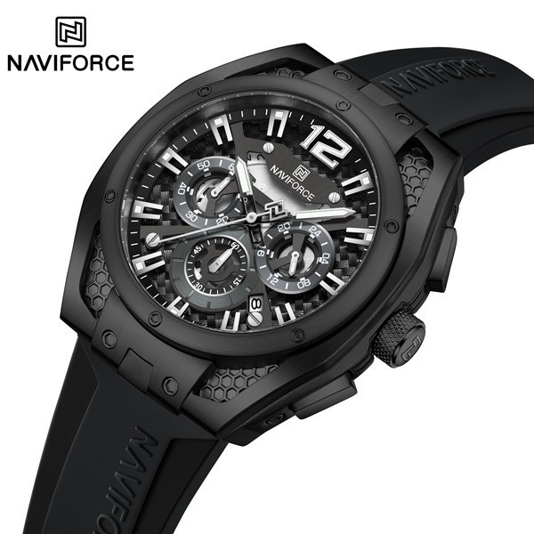 ساعت مچی مردانه اورجینال نیوی فورس مشکی ذغالی Naviforce NF8063 (سه موتوره)