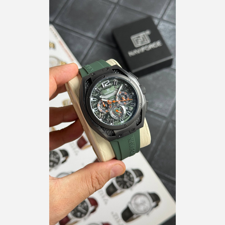 ساعت مچی مردانه اورجینال نیوی فورس سبز یشمی Naviforce NF8063 (سه موتوره)