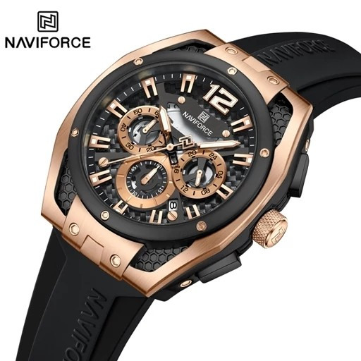 ساعت مچی مردانه اورجینال نیوی فورس مشکی رزگلد Naviforce NF8063 (سه موتوره)