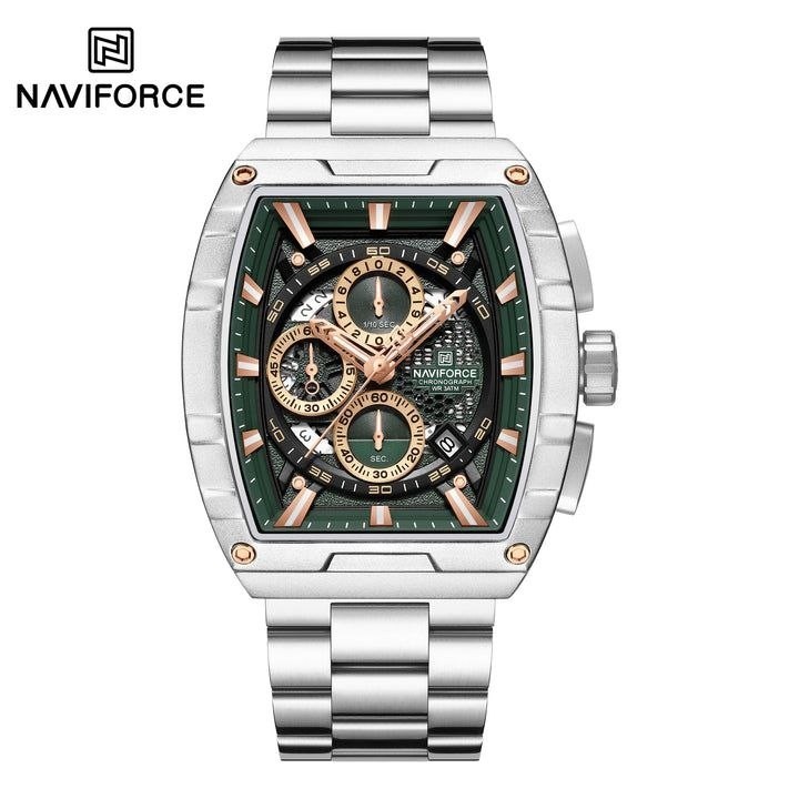 ساعت مچی مردانه ارجینال نیوی فورس Naviforce سه موتور فعال ضد آب صفحه سبز  ارسال رایگان