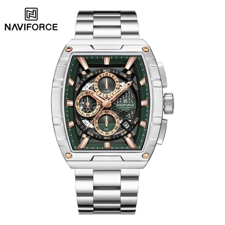 ساعت مچی مردانه ارجینال نیوی فورس Naviforce سه موتور فعال ضد آب صفحه سبز ارسال رایگان