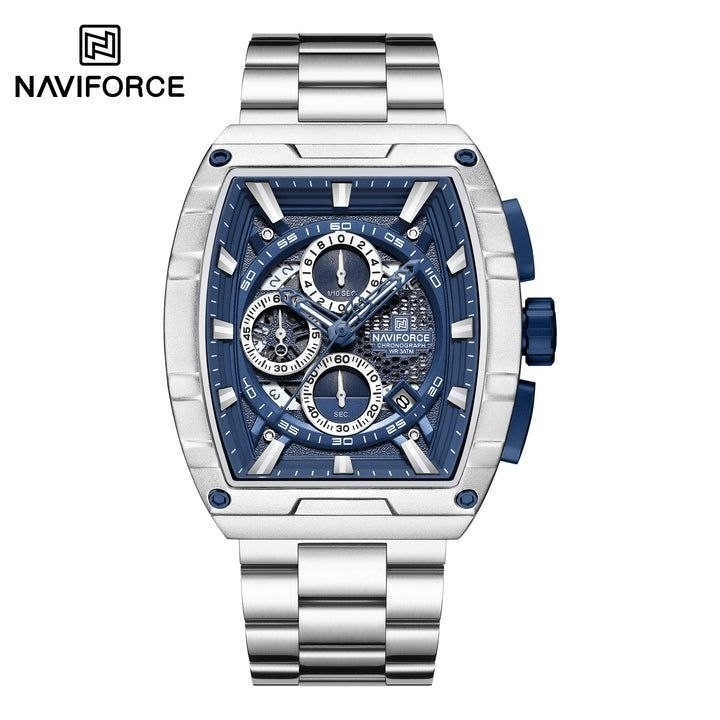 ساعت مچی مردانه ارجینال نیوی فورس Naviforce سه موتور فعال ضد آب صفحه سرمه ای  ارسال رایگان