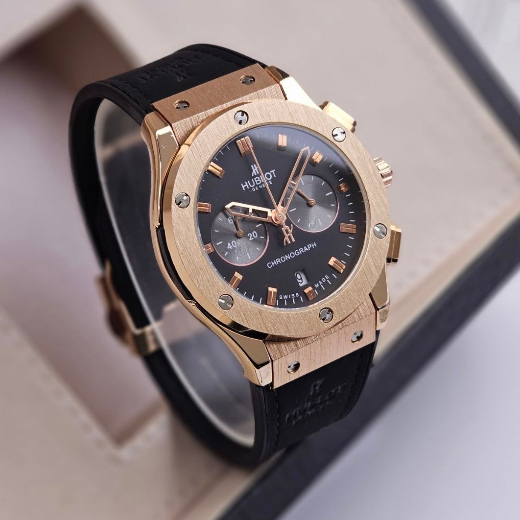 ساعت مردونه هابلوت hublot کرنوگراف سه موتور فعال بند رابر مشکی
