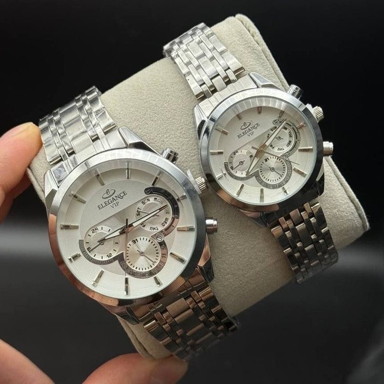 ست ساعت مردونه زنونه الگانس elegance vip بند استیل نقره ای