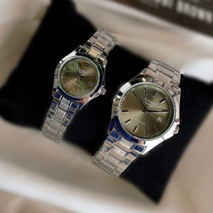 ست ساعت مردونه و زنونه کاسیو casio استیل صفحه سبز زیتونی