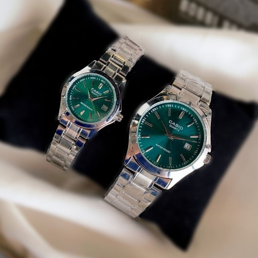 ست ساعت مردونه و زنونه کاسیو casio استیل صفحه سبز