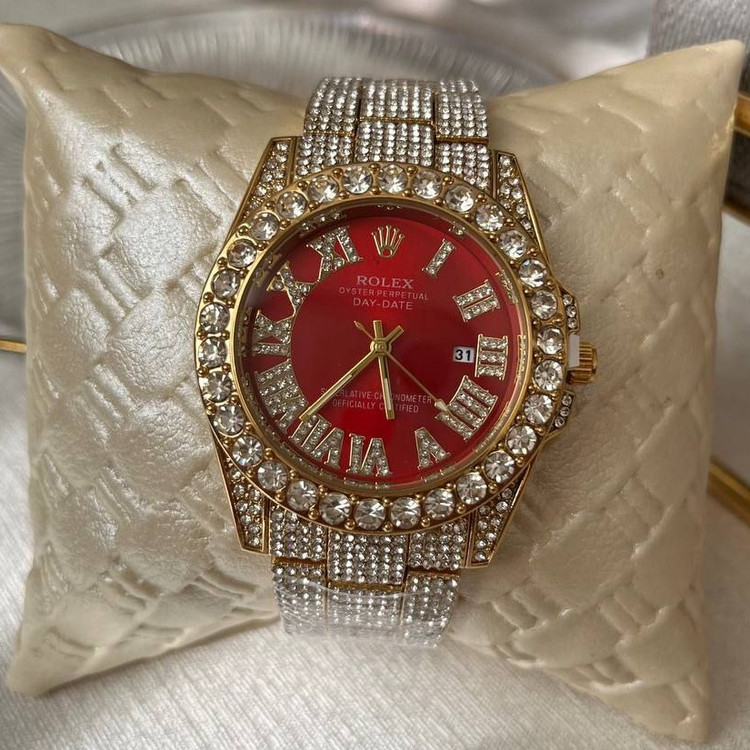 ساعت رولکس Rolex فول استون نگینی صفحه قرمز