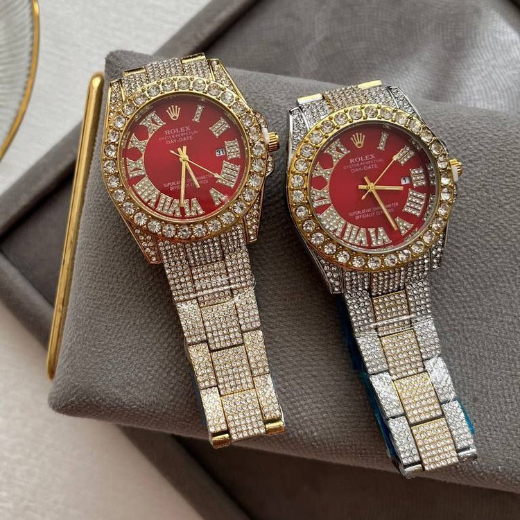 ساعت رولکس Rolex فول استون نگینی صفحه قرمز